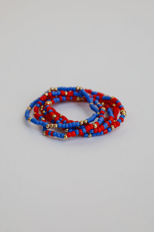 Hallie Blue/Red Beaded Bracelet Set