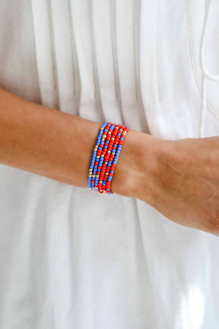 Hallie Blue/Red Beaded Bracelet Set