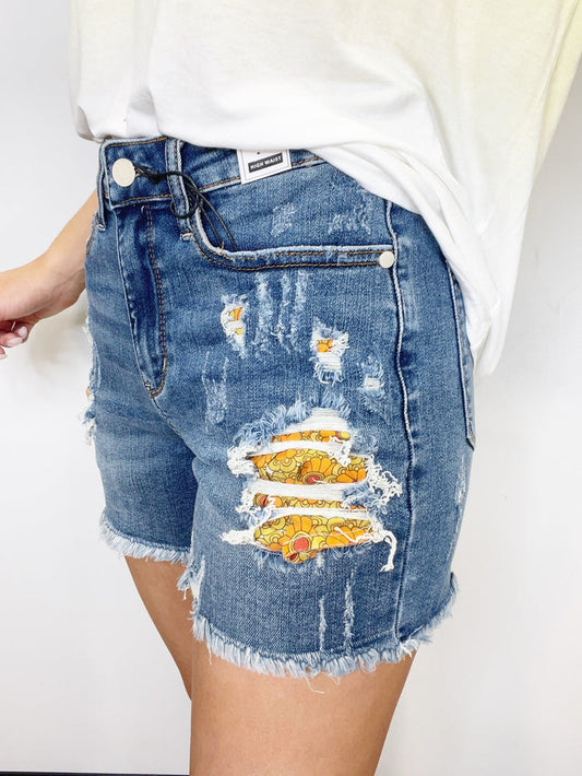High-Waisted Printed Pocket Lining Cutoff Shorts