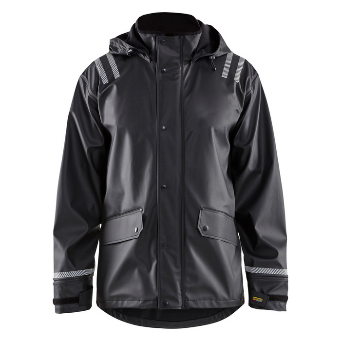 HOODED RAIN JACKET WITH REFLECTIVE DETAILS - 9900-Black | Blaklader 43172003