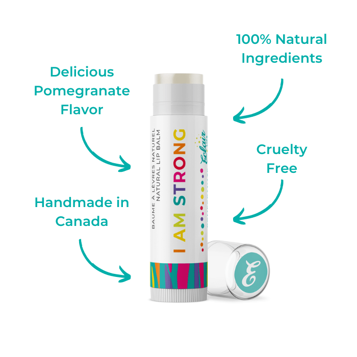 I AM STRONG pomegranate lip balm, handmade in Canada, with 100% natural...