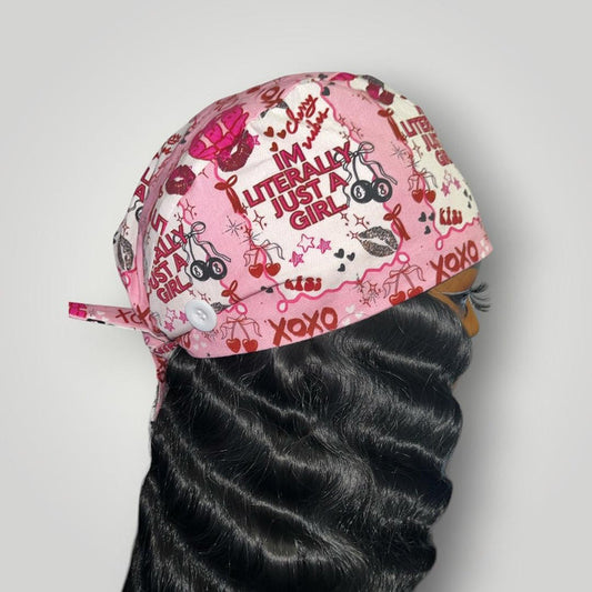 Im Literally Just A Girl Satin - Lined Tie Back Scrub Caps - Nursecaresuites - Online Healthcare BoutiqueScrub CapAdjustable Scrub CapAdjustable Tie Backaesthetic healthcare worker