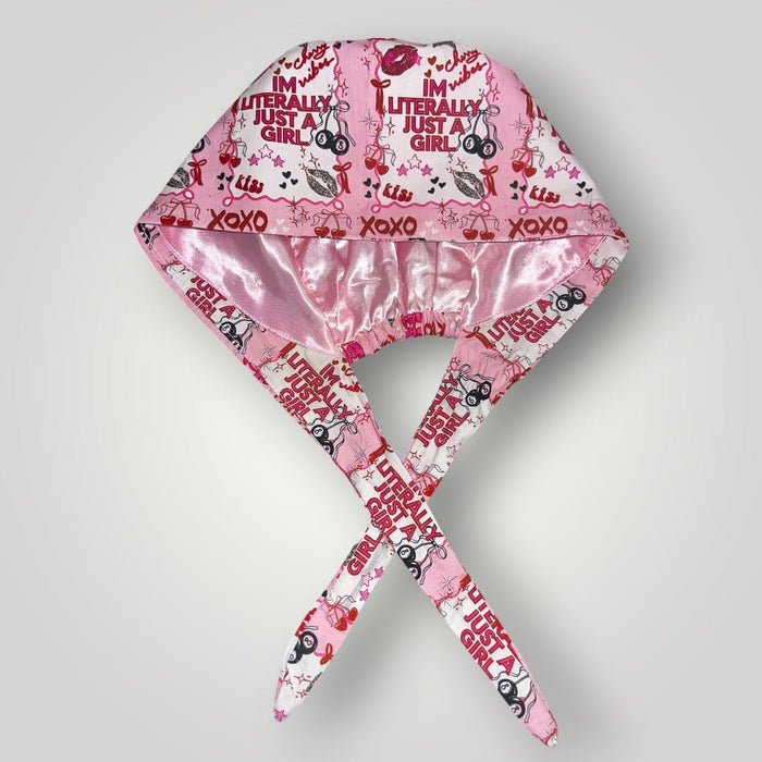 Im Literally Just A Girl Satin - Lined Tie Back Scrub Caps - Nursecaresuites - Online Healthcare BoutiqueScrub CapAdjustable Scrub CapAdjustable Tie Backaesthetic healthcare worker