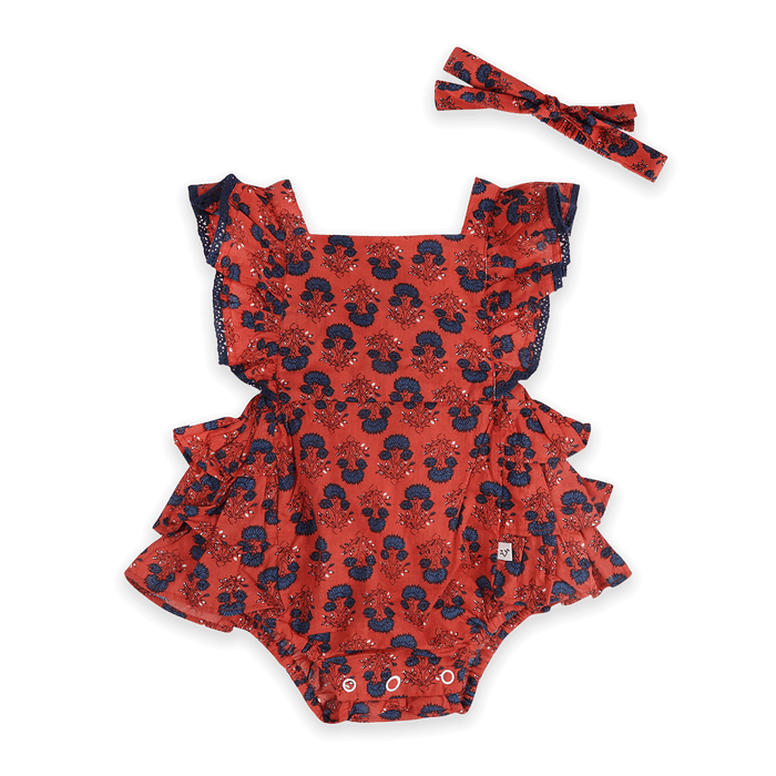 Isadora Jaipur Floral Baby Romper & Headband Set (Organic Cotton) - Outfit
