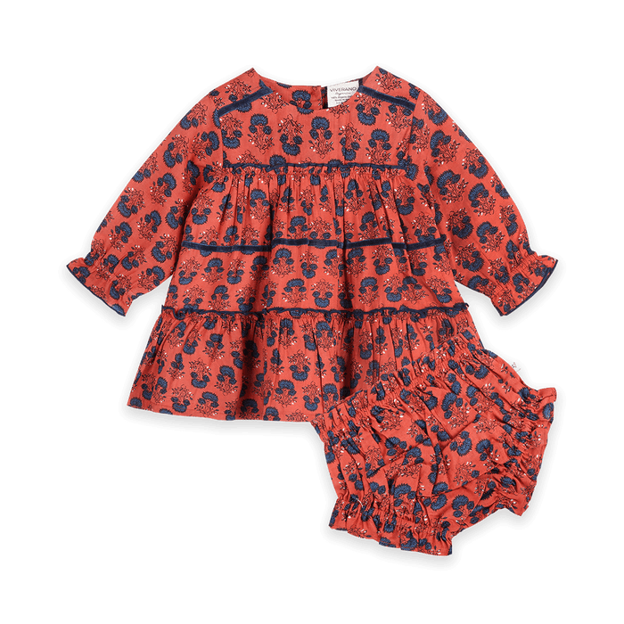 Isadora Tiered Jaipur Floral Baby Dress & Bloomer Set (Organic Cotton) - Outfit