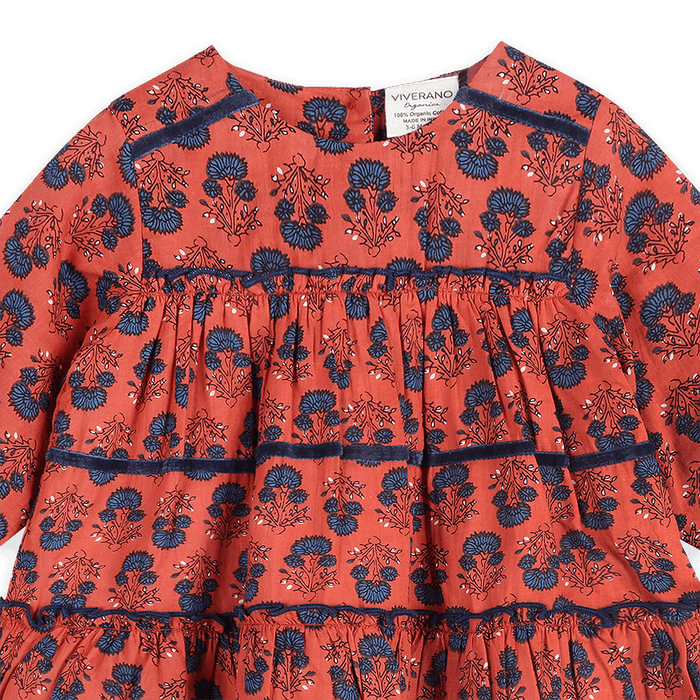 Isadora Tiered Jaipur Floral Baby Dress & Bloomer Set (Organic Cotton) - Detail
