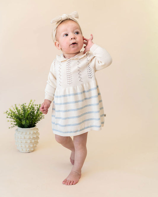 Isla Sailor Stripe Baby Sweater Knit Dress (Organic Cotton) - Model