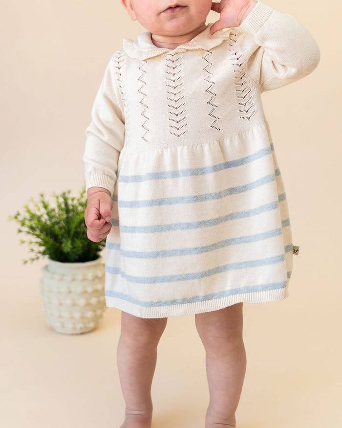 Isla Sailor Stripe Baby Sweater Knit Dress (Organic Cotton) - Model
