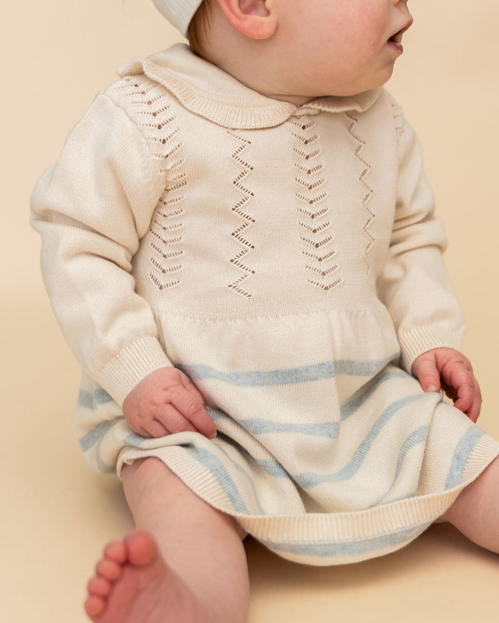 Isla Sailor Stripe Baby Sweater Knit Dress (Organic Cotton) - Model