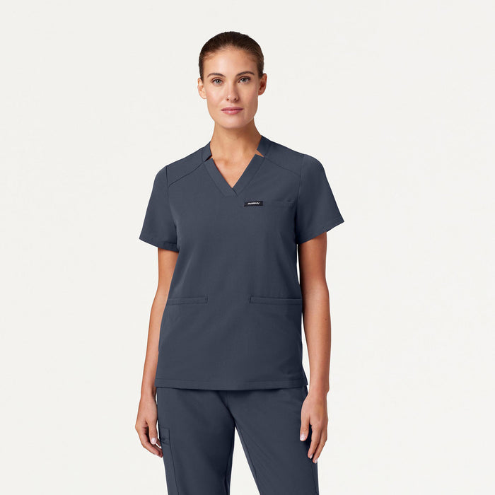 JAANUU Notched V - Neck Scrub Top Carbon Gray - Get Scrubbed