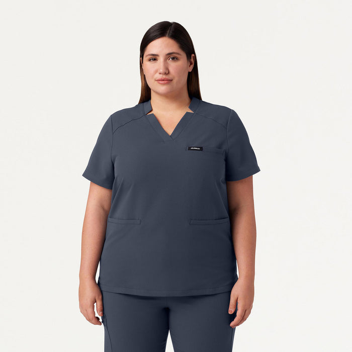 JAANUU Notched V - Neck Scrub Top Carbon Gray - Get Scrubbed