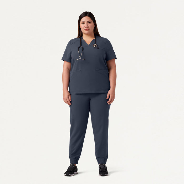 JAANUU Notched V - Neck Scrub Top Carbon Gray - Get Scrubbed