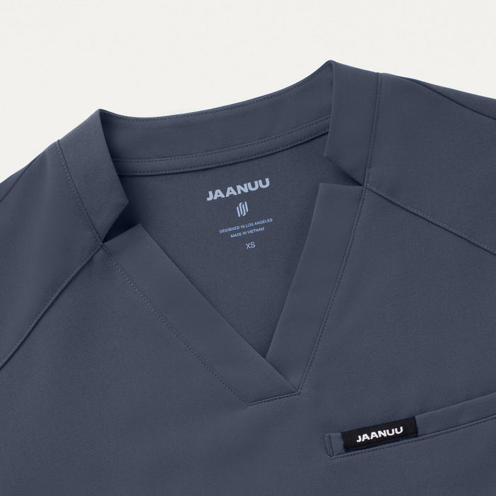 JAANUU Notched V - Neck Scrub Top Carbon Gray - Get Scrubbed