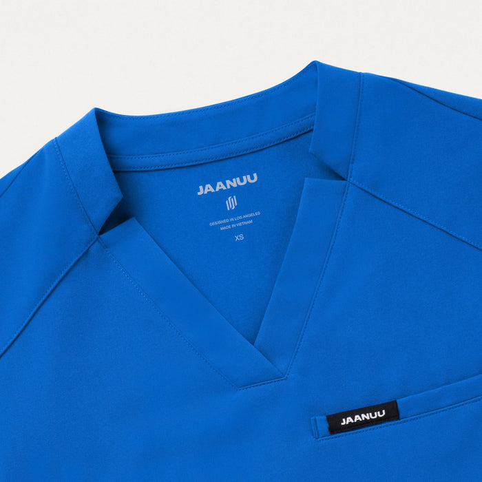 JAANUU Notched V - Neck Scrub Top Royal Blue - Get Scrubbed