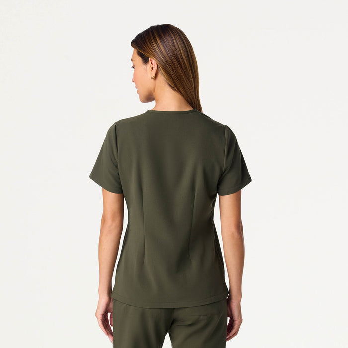 JAANUU Rhena Slim Essential 1 pocket Scrub Top Deep Olive - Get Scrubbed