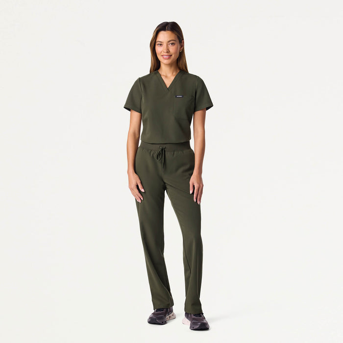 JAANUU Rhena Slim Essential 1 pocket Scrub Top Deep Olive - Get Scrubbed