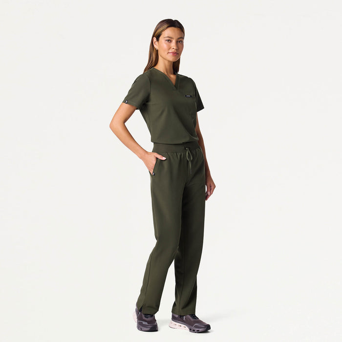 JAANUU Rhena Slim Essential 1 pocket Scrub Top Deep Olive - Get Scrubbed