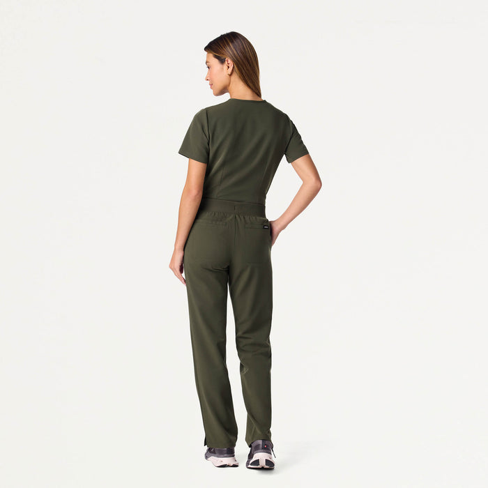 JAANUU Rhena Slim Essential 1 pocket Scrub Top Deep Olive - Get Scrubbed