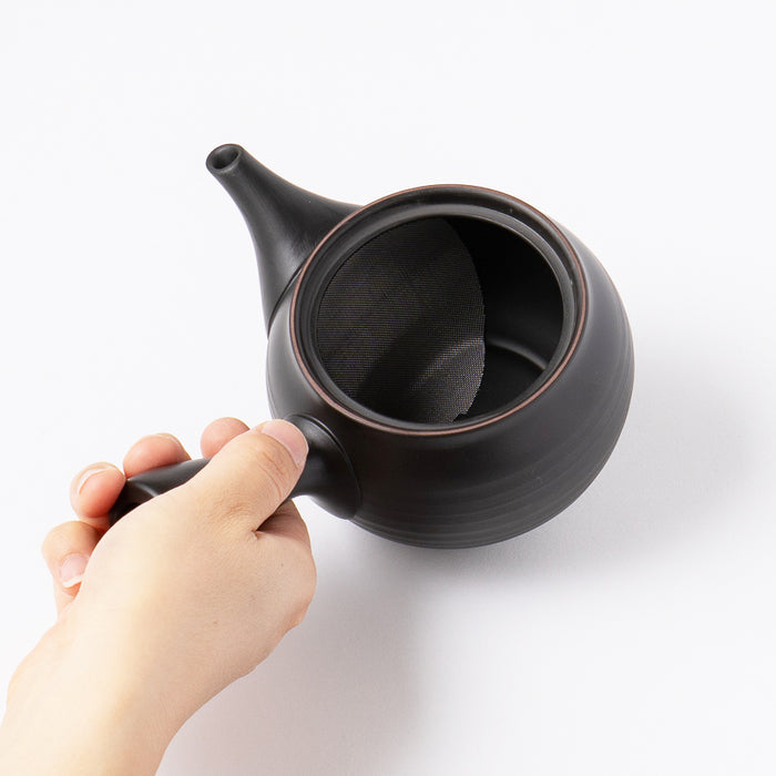 Kyusu Teapot Tokoname Yaki -Black lines [Fine mesh filter]