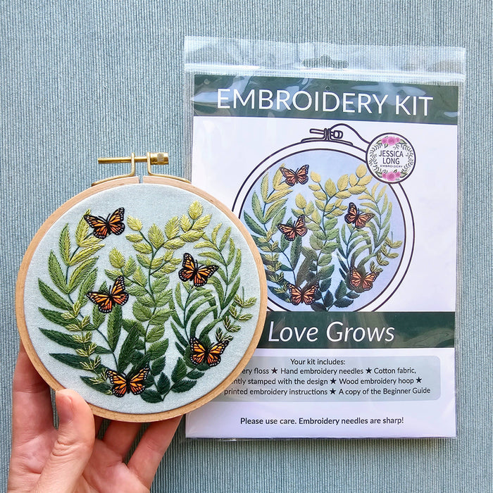 "Love Grows" butterfly hand embroidery kit