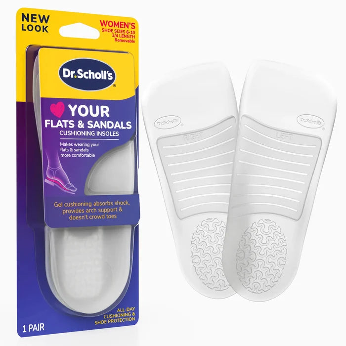 Dr. Scholl's Your Flats & Sandals 3/4 length cushioning insoles, white pair in box