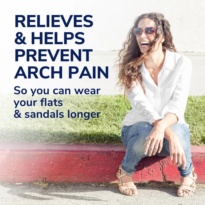 Arch support cushioning for flats & sandals, shown under open-toe sandals