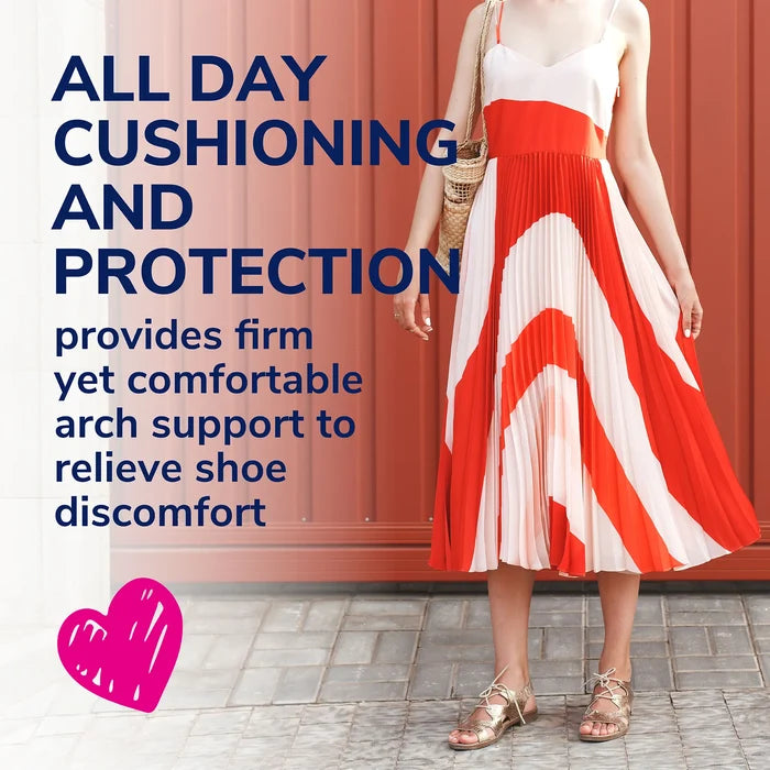 Firm yet comfortable arch support cushioning for flats & sandals, with strappy sandals