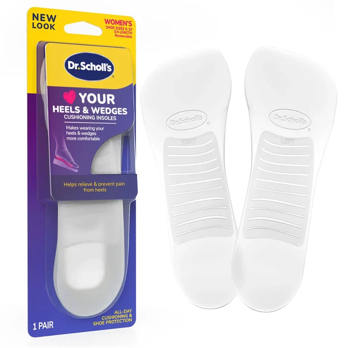 Heel & wedge 3/4-length insoles package with two white arch support inserts