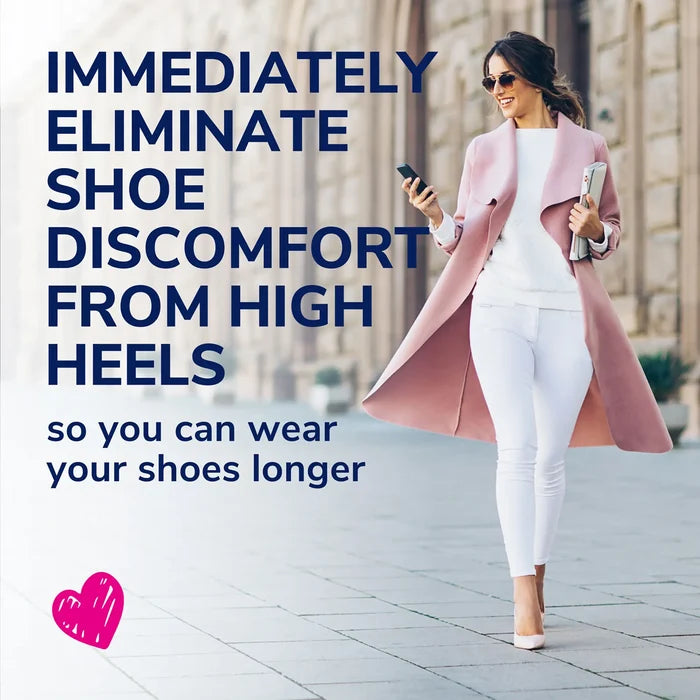 Women’s comfort insole for high heels; person walking in dress shoes