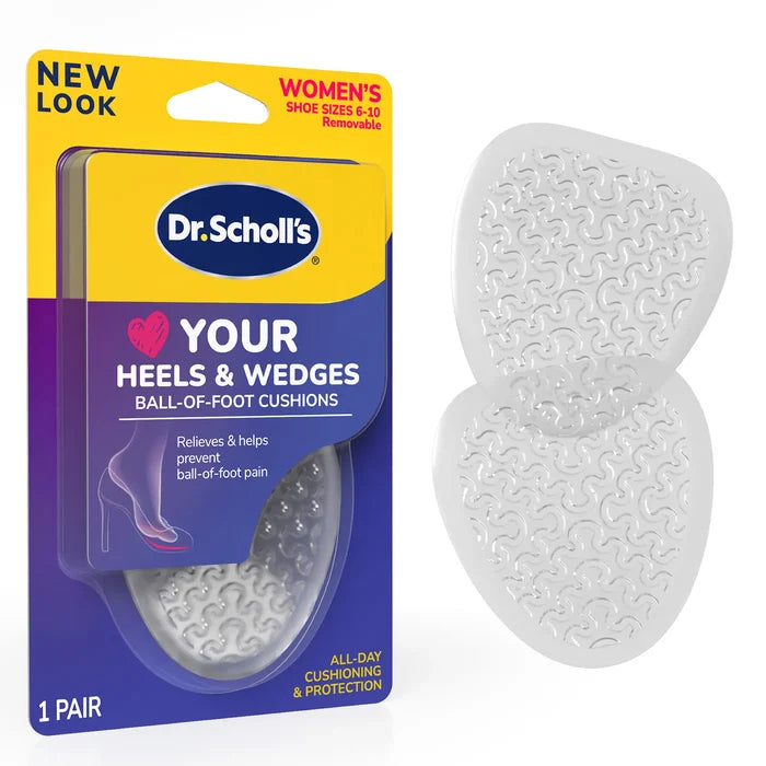 Dr. Scholl's ball-of-foot cushion pair in blister package with gray textured pads