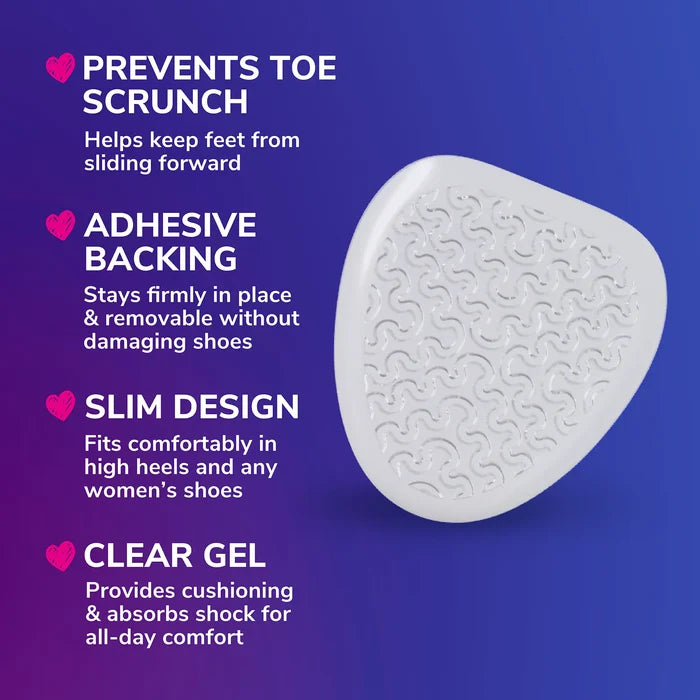 Gray textured ball-of-foot cushion gel pad with molded cushioning pattern