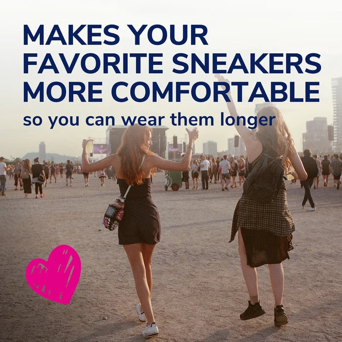 Sneaker comfort promotional banner with people running and a pink heart icon