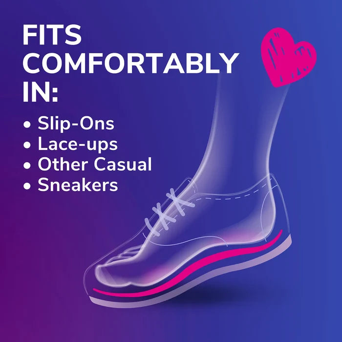 Fits comfortably in slip-ons, lace-ups, casual sneakers graphic with shoe silhouette