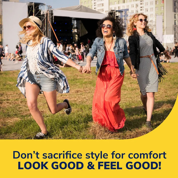 Lifestyle promotional banner: people running in casual outfits with sneaker comfort message