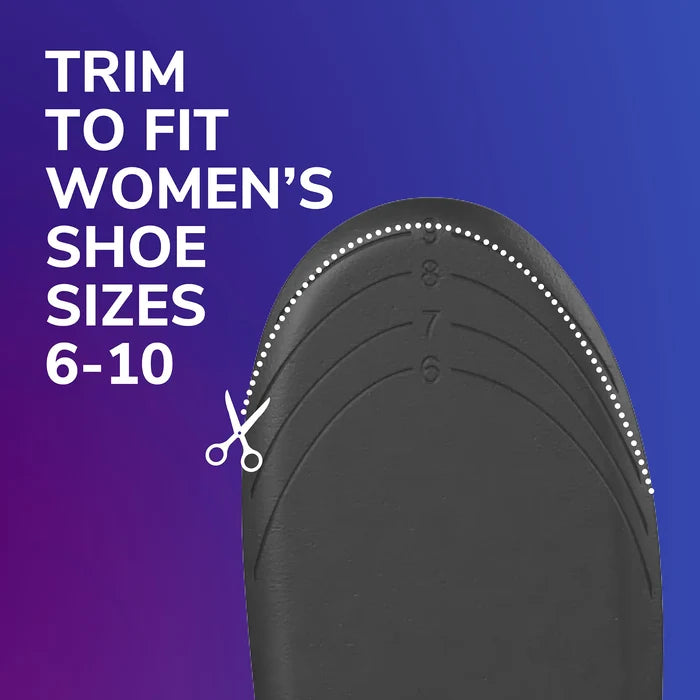 Black insole size chart graphic for women's shoe sizes 6–10