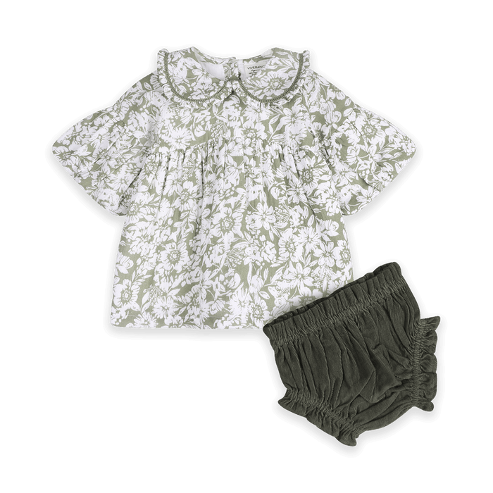 Lucille Floral Baby Dress & Bloomer Set (Organic Muslin) - Outfit