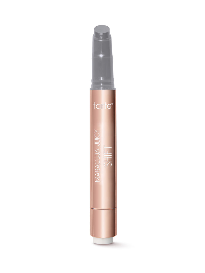 Rose gold lip product with 'tarte' branding on a white background