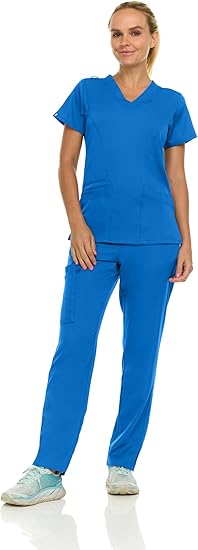 Medichic Eleanor V-Neck Top with Joelle Elastic Drawstring Cargo Pants Scrub Set - Royal Blue