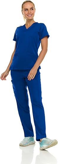 Medichic Eleanor V-Neck Top with Joelle Elastic Drawstring Cargo Pants Scrub Set- Galaxy Blue
