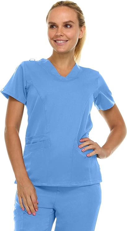 Medichic Eleanor V-Neck Top with Joelle Elastic Drawstring Cargo Pants Scrub Set - Ceil Blue