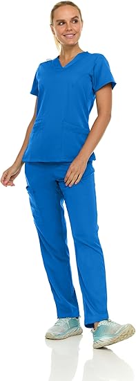 Medichic Eleanor V-Neck Top with Joelle Elastic Drawstring Cargo Pants Scrub Set - Royal Blue