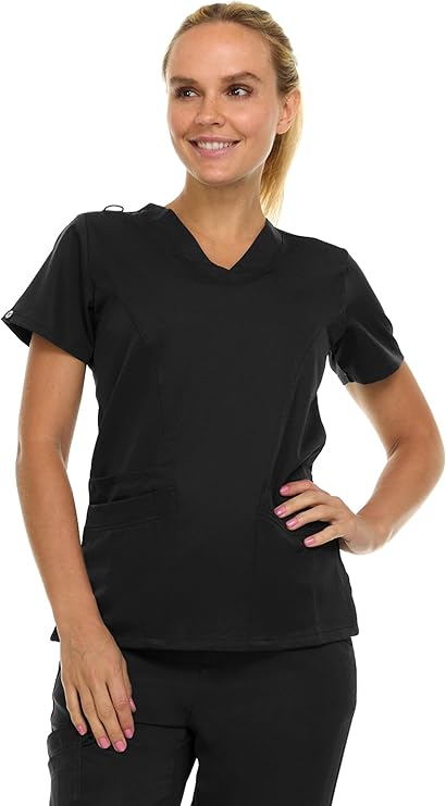 Medichic Eleanor V-Neck Top with Joelle Elastic Drawstring Cargo Pants Scrub Set - Black