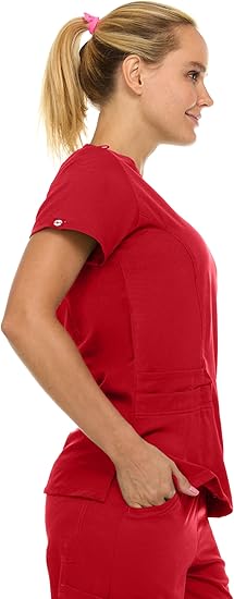 Medichic Eleanor V-Neck Top with Joelle Elastic Drawstring Cargo Pants Scrub Set - Red