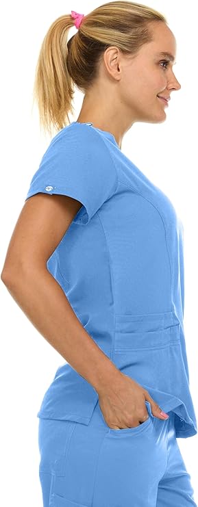Medichic Eleanor V-Neck Top with Joelle Elastic Drawstring Cargo Pants Scrub Set - Ceil Blue