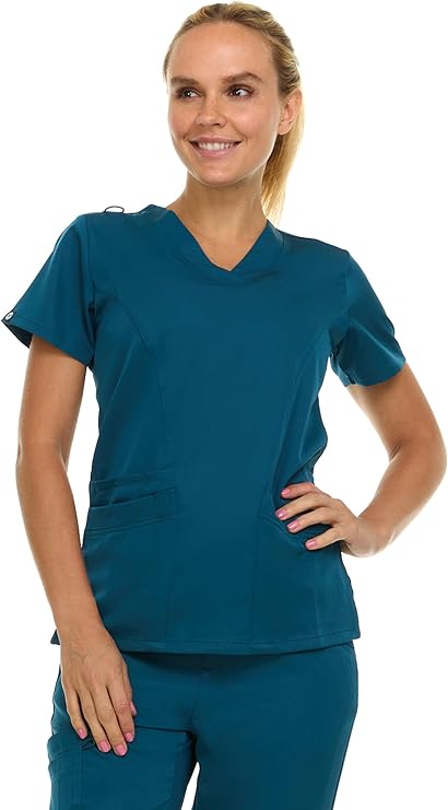 Medichic Eleanor V-Neck Top with Joelle Elastic Drawstring Cargo Pants Scrub Set - Caribbean Blue
