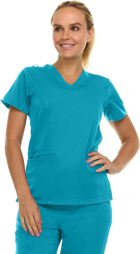 Medichic Eleanor V-Neck Top with Joelle Elastic Drawstring Cargo Pants Scrub Set - Teal