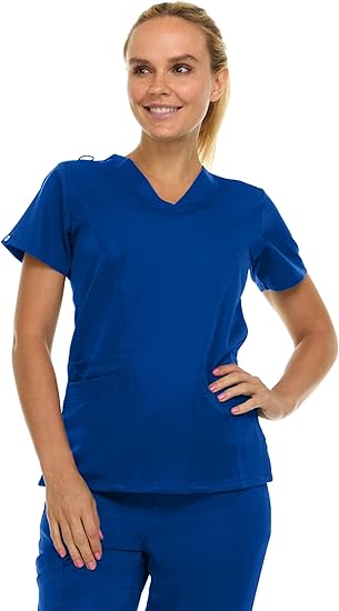 Medichic Eleanor V-Neck Top with Joelle Elastic Drawstring Cargo Pants Scrub Set- Galaxy Blue