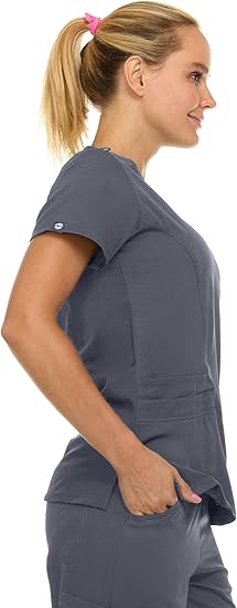 Medichic Eleanor V-Neck Top with Joelle Elastic Drawstring Cargo Pants Scrub Set - Pewter Grey