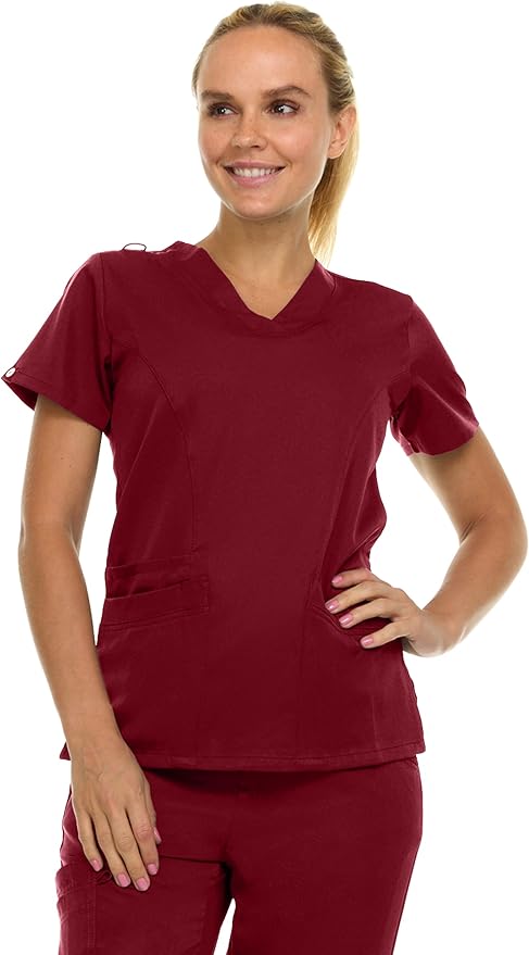 Medichic Eleanor V-Neck Top with Joelle Elastic Drawstring Cargo Pants Scrub Set - Wine