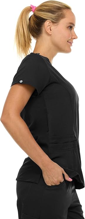 Medichic Eleanor V-Neck Top with Joelle Elastic Drawstring Cargo Pants Scrub Set - Black